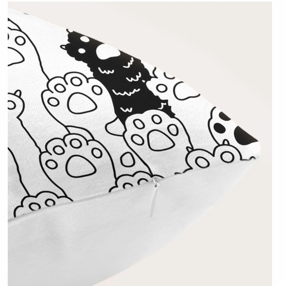 Pillow Cover Cat Paw Print Zip Closure Deco Large Black White Square 17.7 inch - Picture 8 of 16